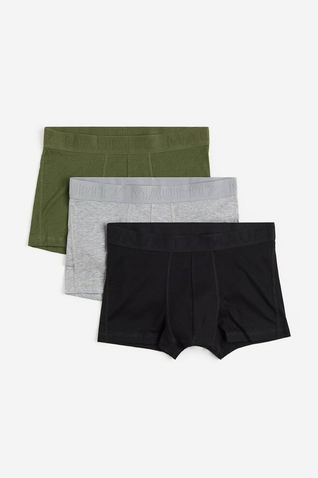 3-pack Xtra Life™ short trunks - Khaki green/Grey marl - 1