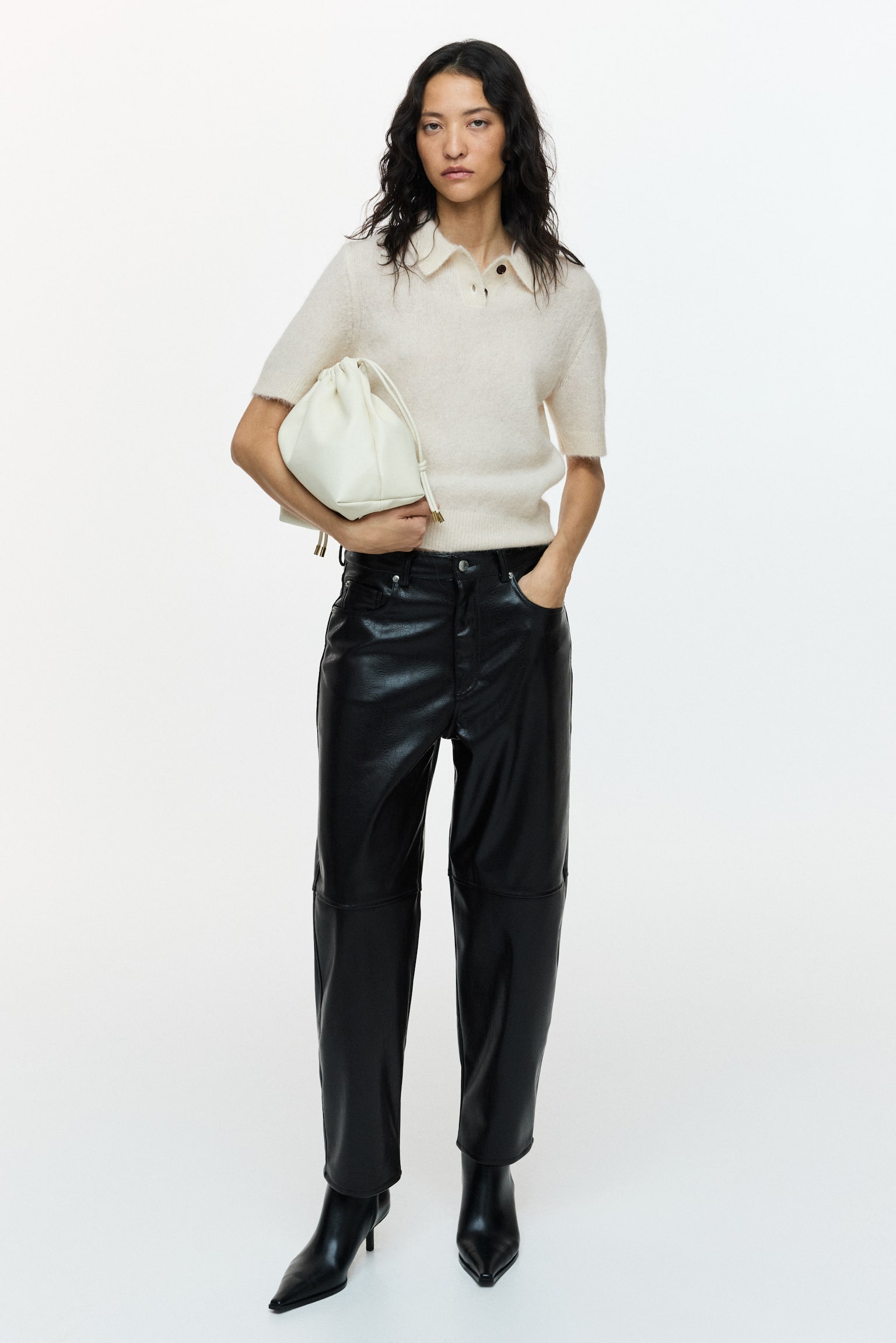 Alpaca-blend polo shirt - Light beige/Dark grey marl/Dark brown - 4