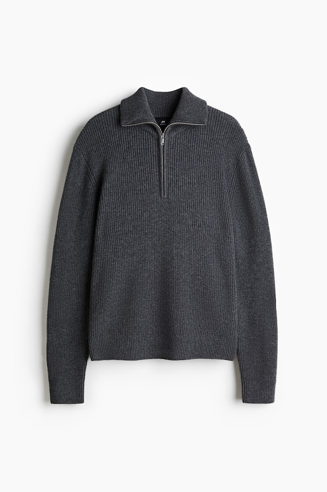 Regular Fit Zip-top wool polo jumper - Dark grey - 1