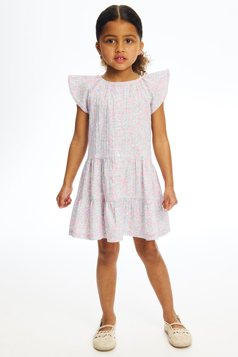 pink and white seersucker dress Girls - White/Pink Floral Tiered Seersucker Dress - Size: 2-3Y