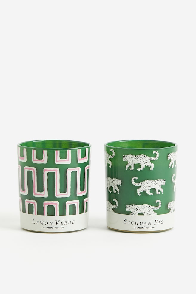 Gift-boxed 2-pack scented candles - Green/Patterned/Dark green/Dark grey/Red/White - 3