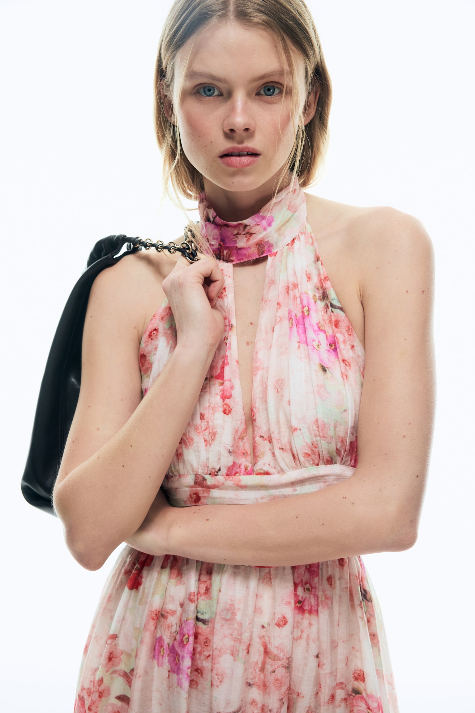 Tie-Detail Halterneck Dress - Light pink/floral - 4