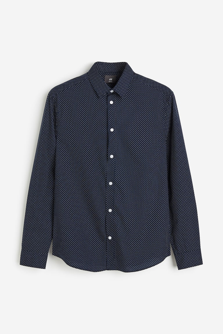 Slim Fit Easy-iron Shirt Navy blue/dotted Men H&M US