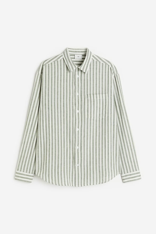 Skjorta i linmix Relaxed Fit - Grön/Vitrandig/Vit/Ljusblå/Mörkblå - 2