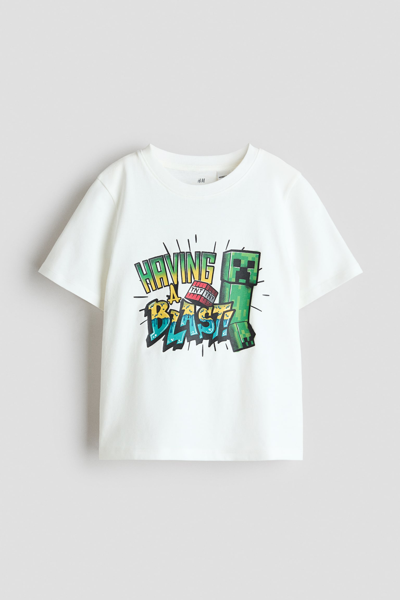 Printed T-shirt - White/Minecraft/Green/Minecraft - 1
