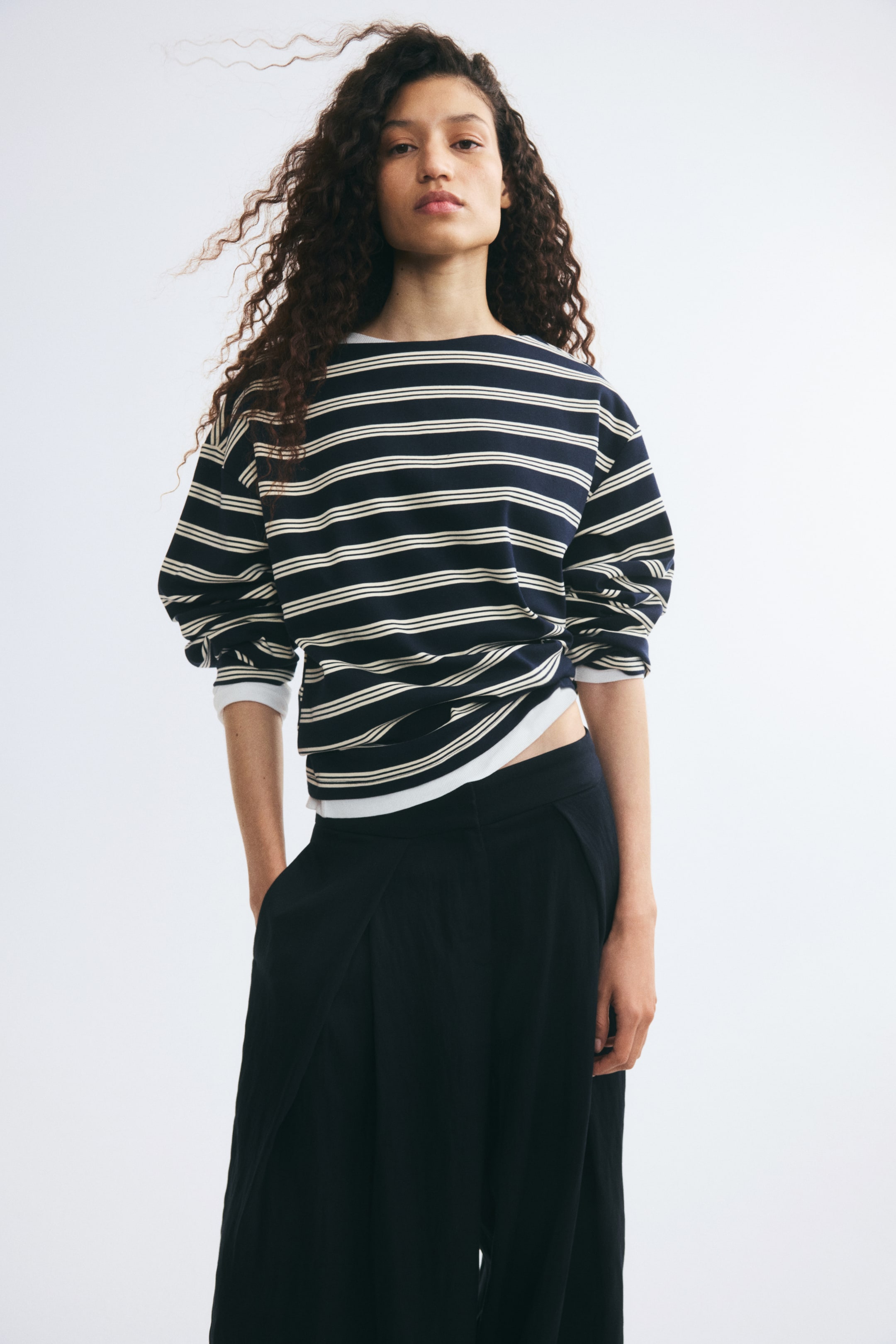 Long-Sleeved Boat-Neck Top