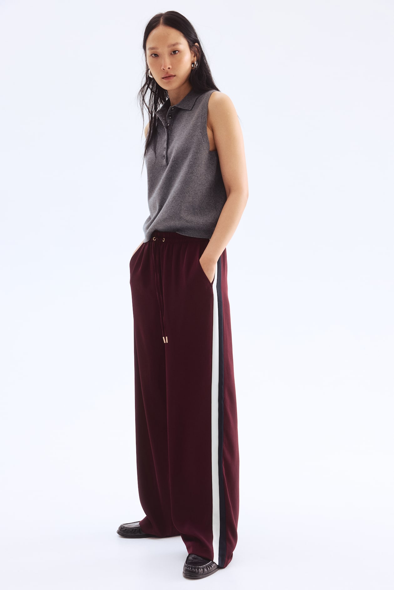 Track Pants with Side Stripes Burgundy/color block Ladies H&M US