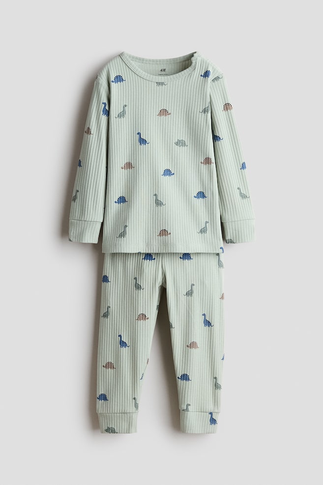 2-piece printed cotton set - Light green/Dinosaurs/Cream/Bears - 1
