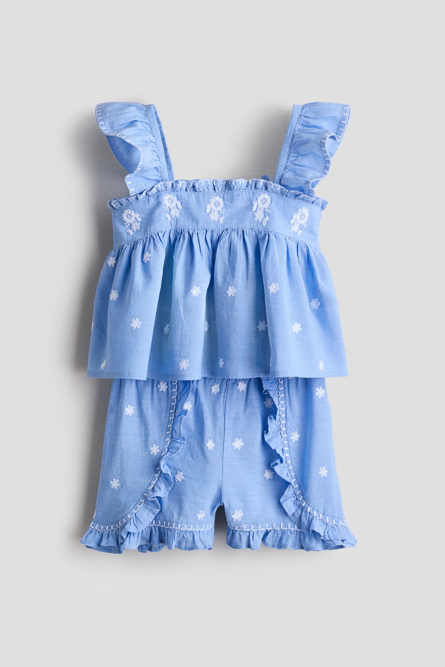 2-piece embroidered cotton set - Light blue/Floral - 2