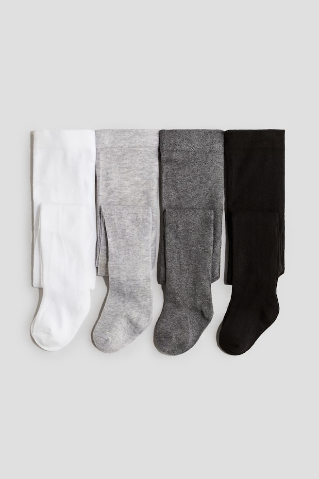 4-pack Mallas en tejido fino - Negro/Gris jaspeado/Blanco/Rosa claro/Beige/Beige/Café - 1