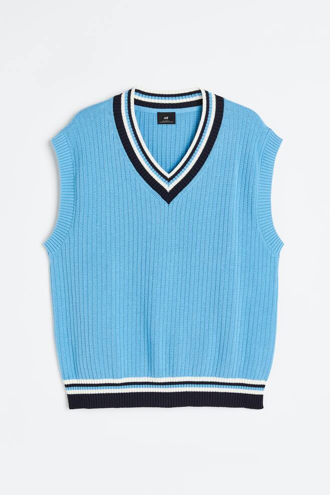 Relaxed Fit V-neck sweater vest - Light blue/Dark blue/White/Petrol - 1