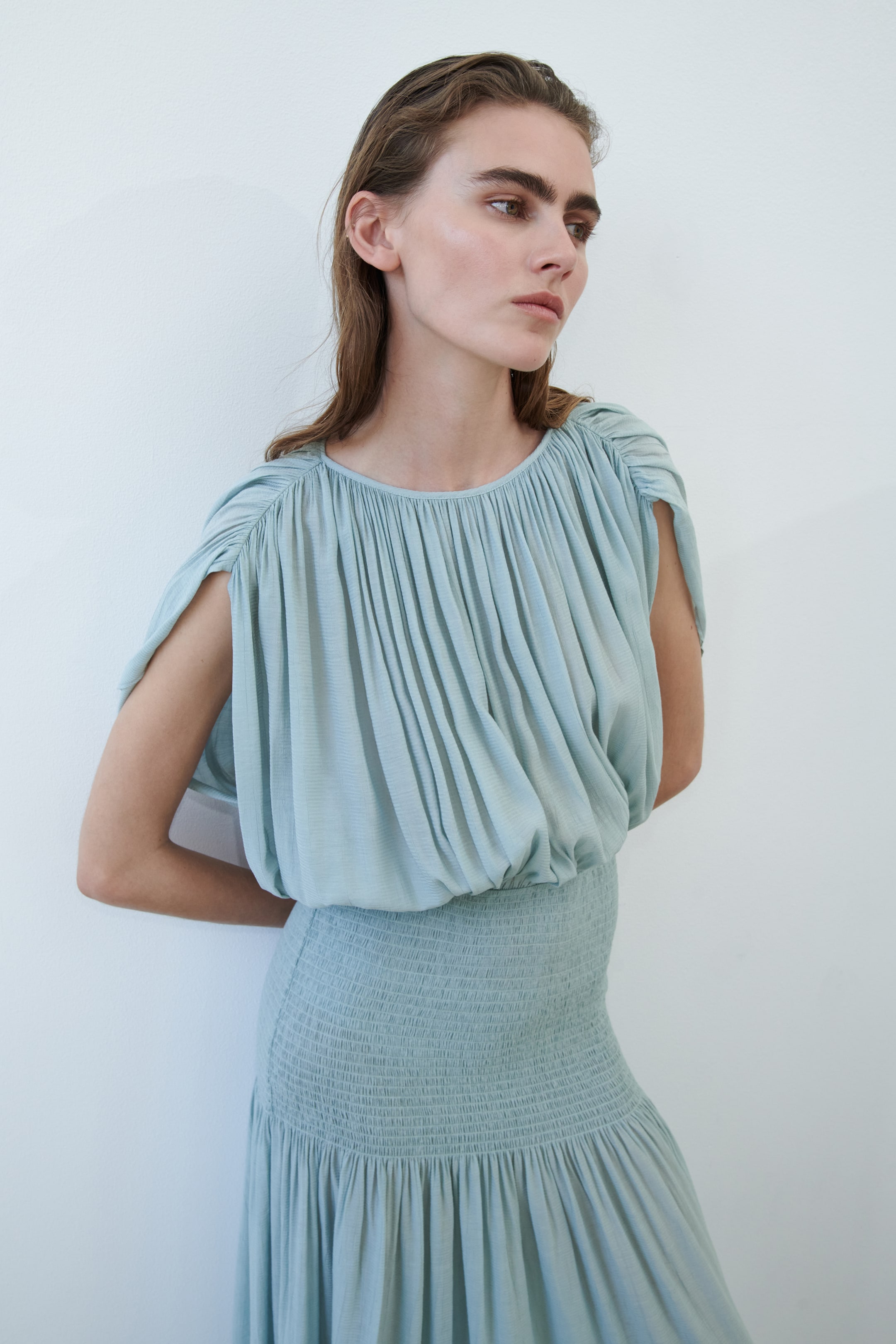 Smocked Cape-Detail Dress