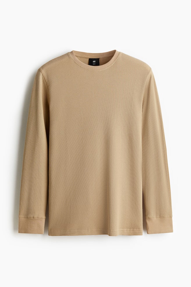 Top z waflowego dżerseju Slim Fit - Beżowy/Jasnoszary/Czarny/Ciemnobrązowy - 1