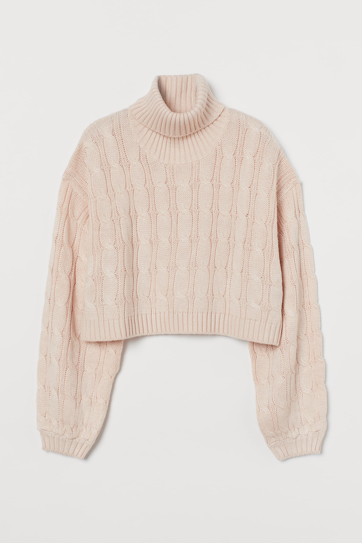 Cable-knit Turtleneck Sweater - Turtleneck - Long sleeve - Light pink ...