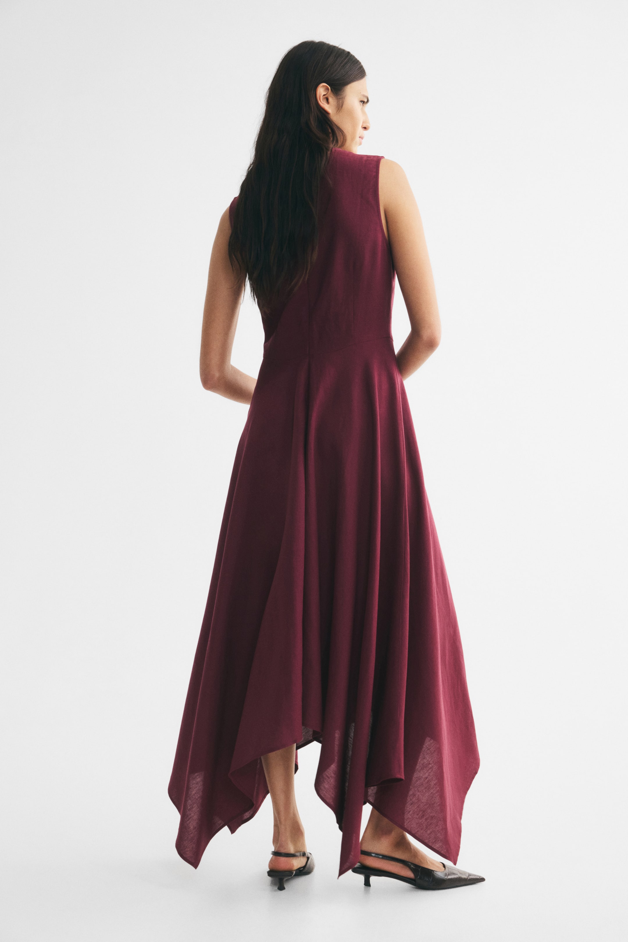 View larger image: Linen-blend flared-skirt dress - Dark red - Ladies | H&M HK 1