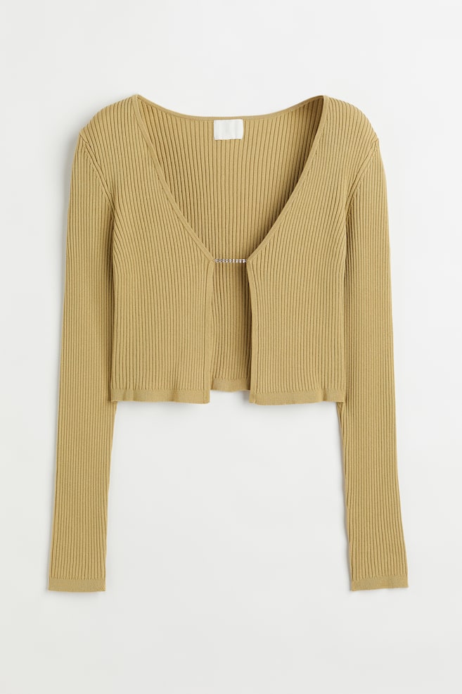 Rib-knit cardigan - Olive green - 1