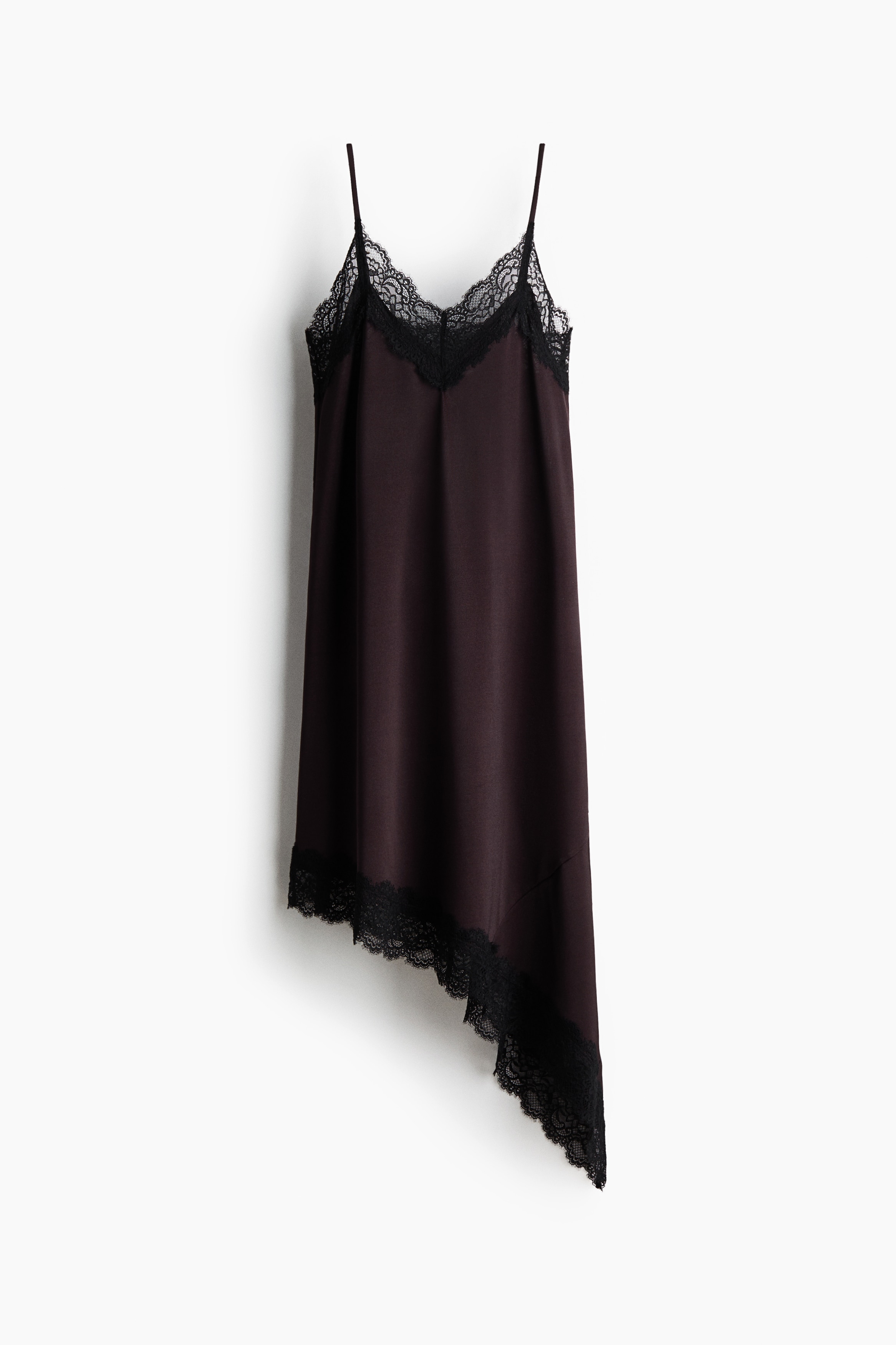 Lace-Trimmed Slip Dress - Dark brown/Light pink/Dark brown/Pale powder pink