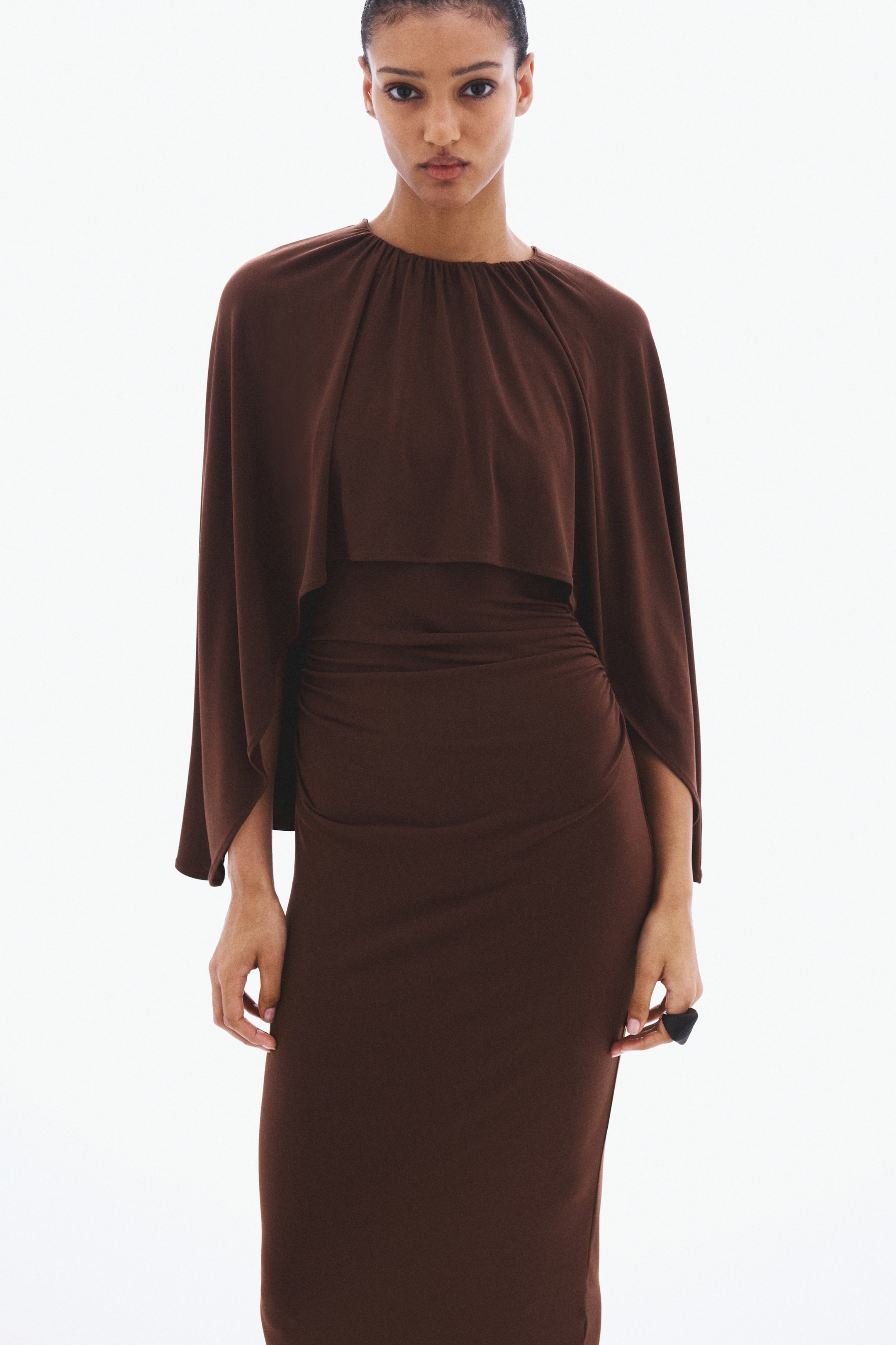 Women's Dark brown Draped CapeDetail Dress H&M US — free download