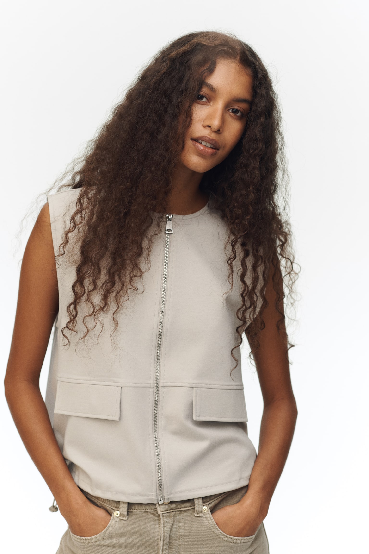 Jerseytop mit Tunnelzug - Greige/Rostrot - 2