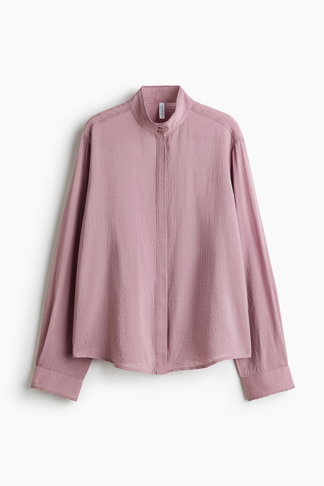 Frill-trimmed stand-collar shirt - Dusty purple/Light mole/Checked/White/Striped - 1