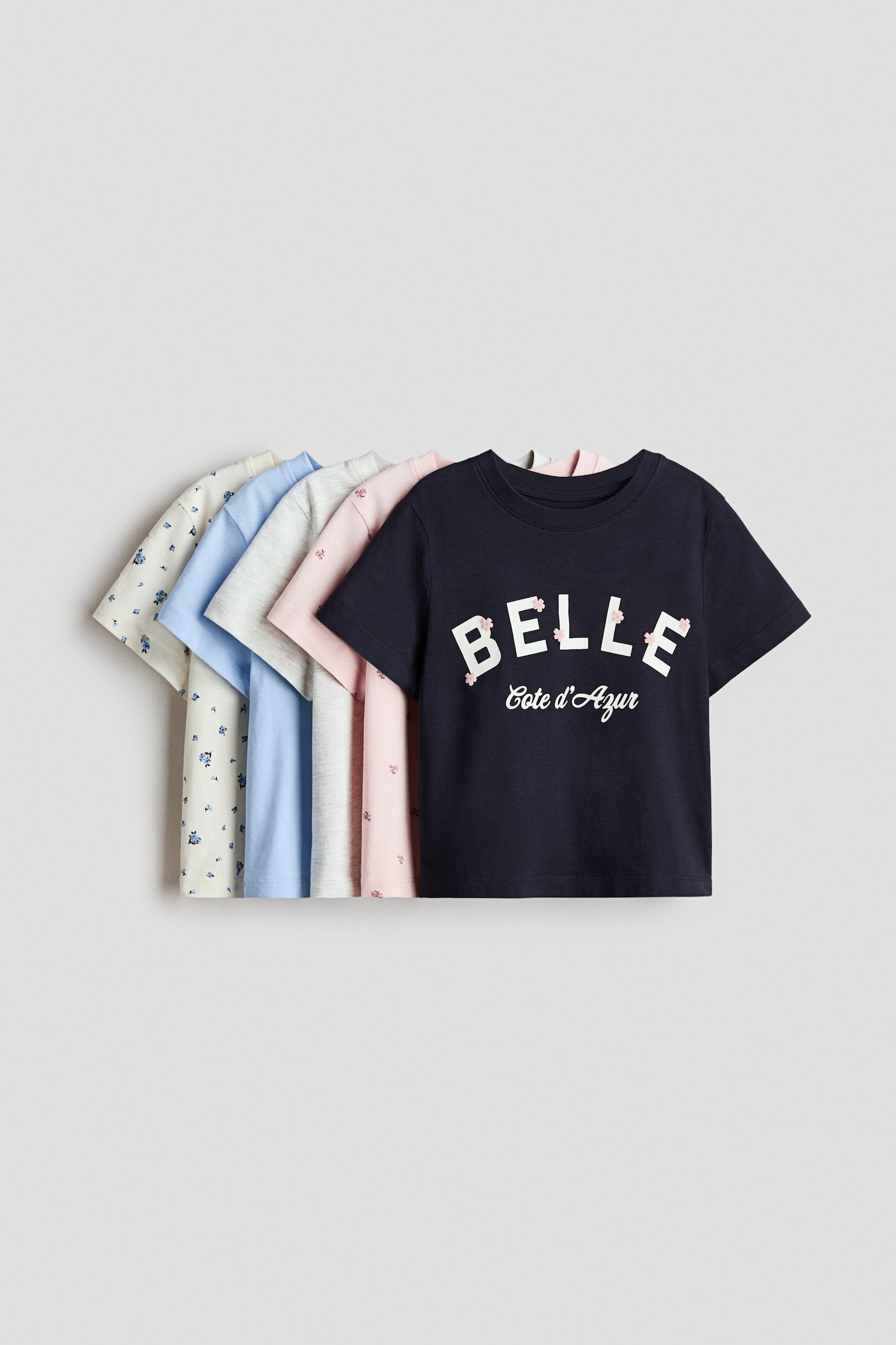 5-pack T-shirt i bomull - Marinblå/Belle/Rosa/Enhörning/Ljusrosa/Jordgubbar