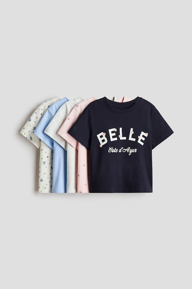 Lot de 5 T-shirts en coton - Bleu marine/Belle/Rose clair/chevaux/Rose/licorne/Rose clair/fraises/Rose/motif - 1