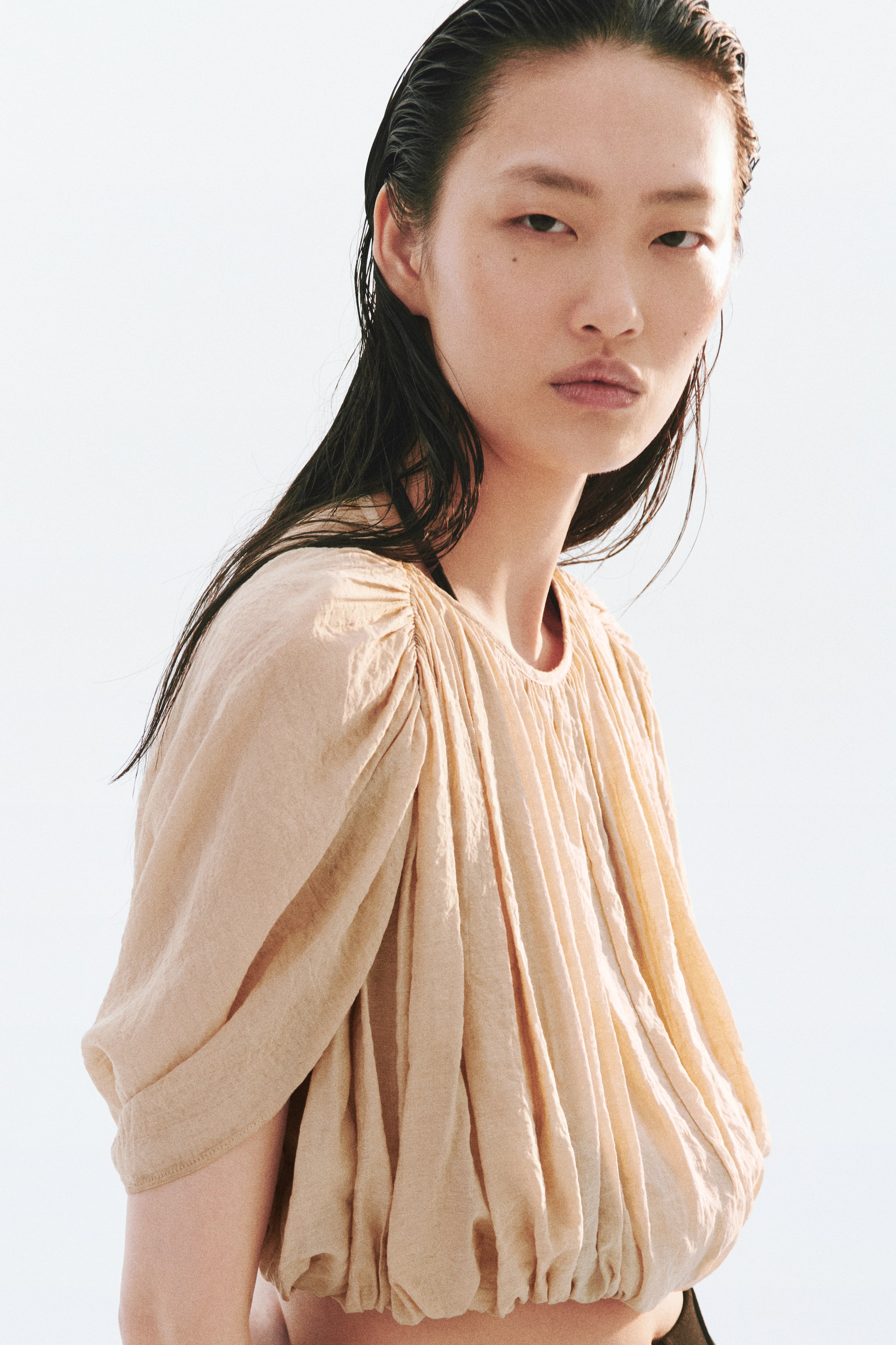 Bubble-Hem Crêpe Top