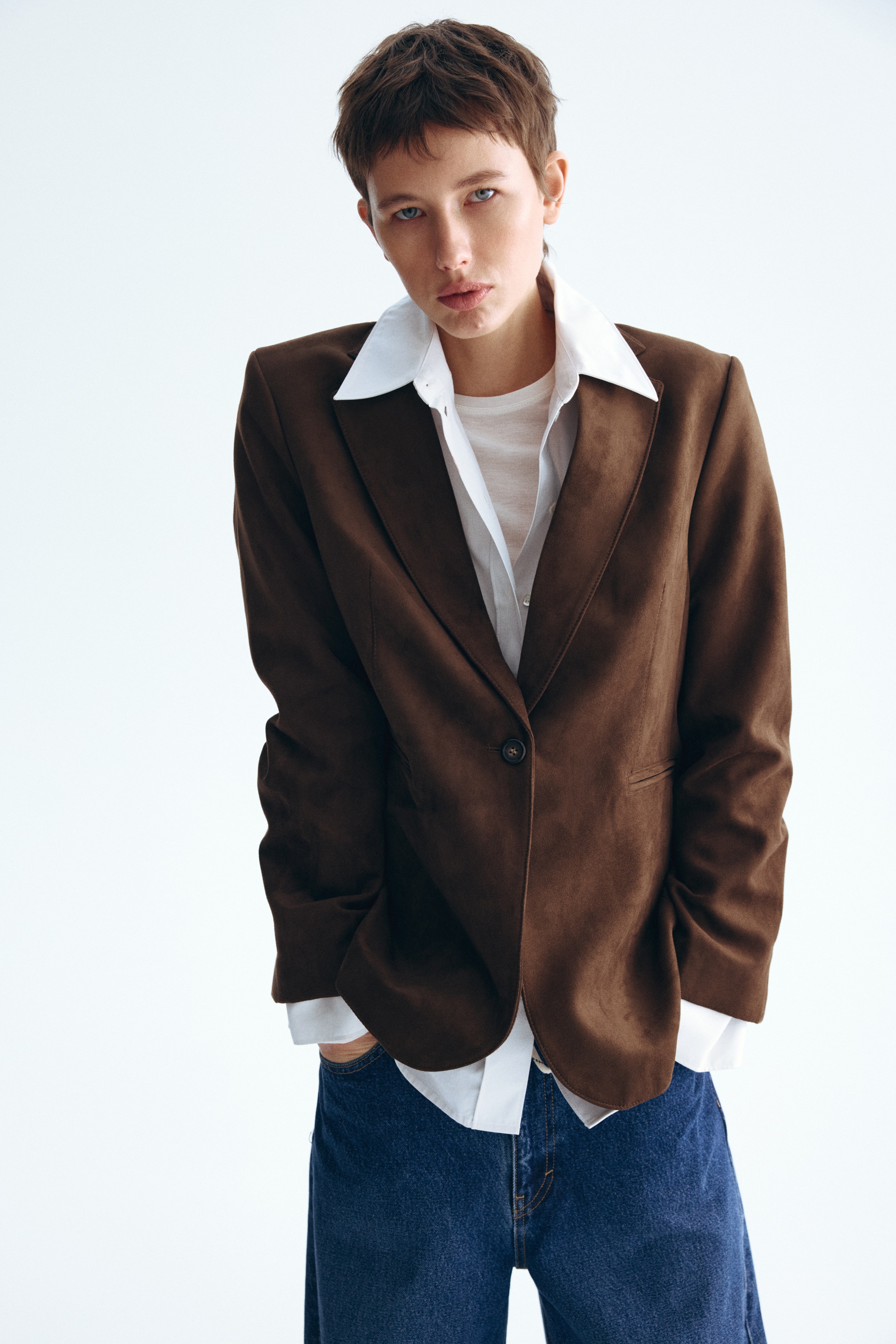 シングルブレストブレザー - ダークブラウン - レディース | H&M JP