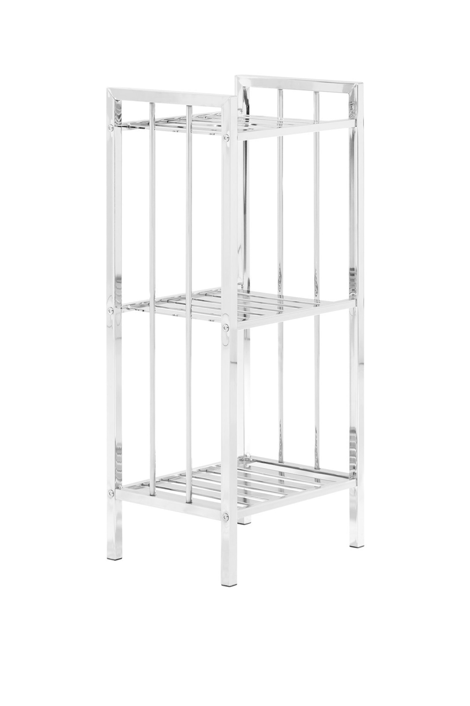 Dara 3 Tier Chrome Shelf Unit With Slatted Sides - Grey - 1