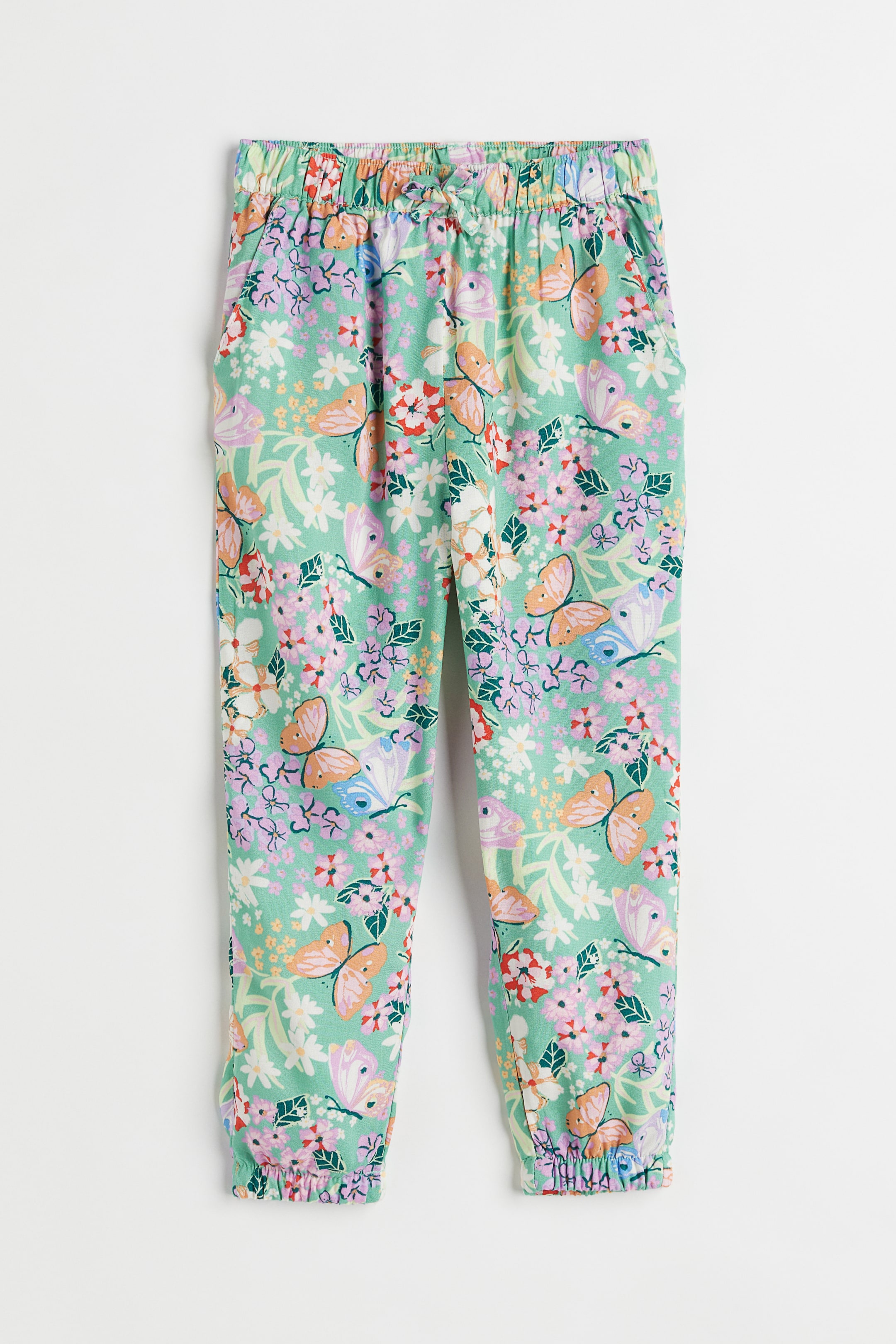 View larger image: Woven joggers - Light green/Butterflies - Kids | H&M 1