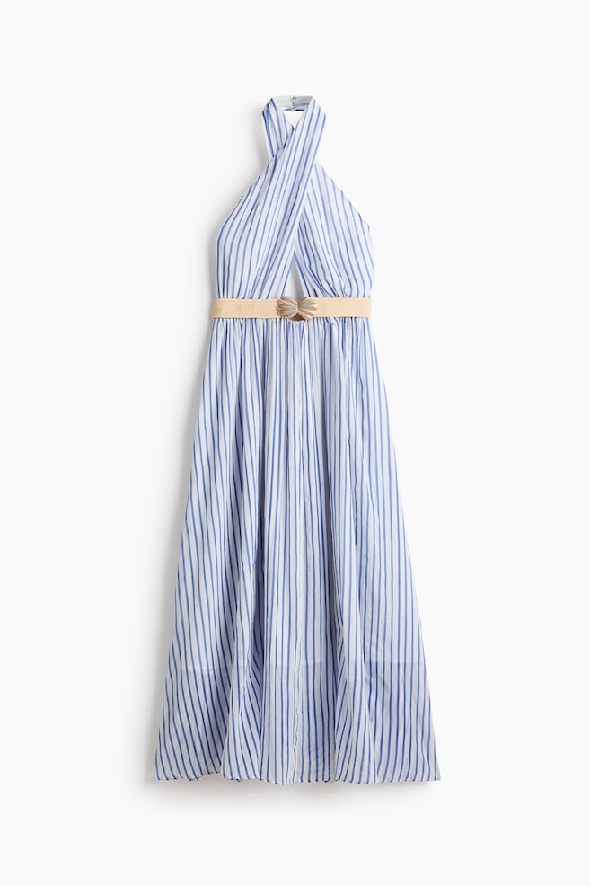 Belted halterneck dress - Blue/Striped/Pink/Paisley pattern - 1