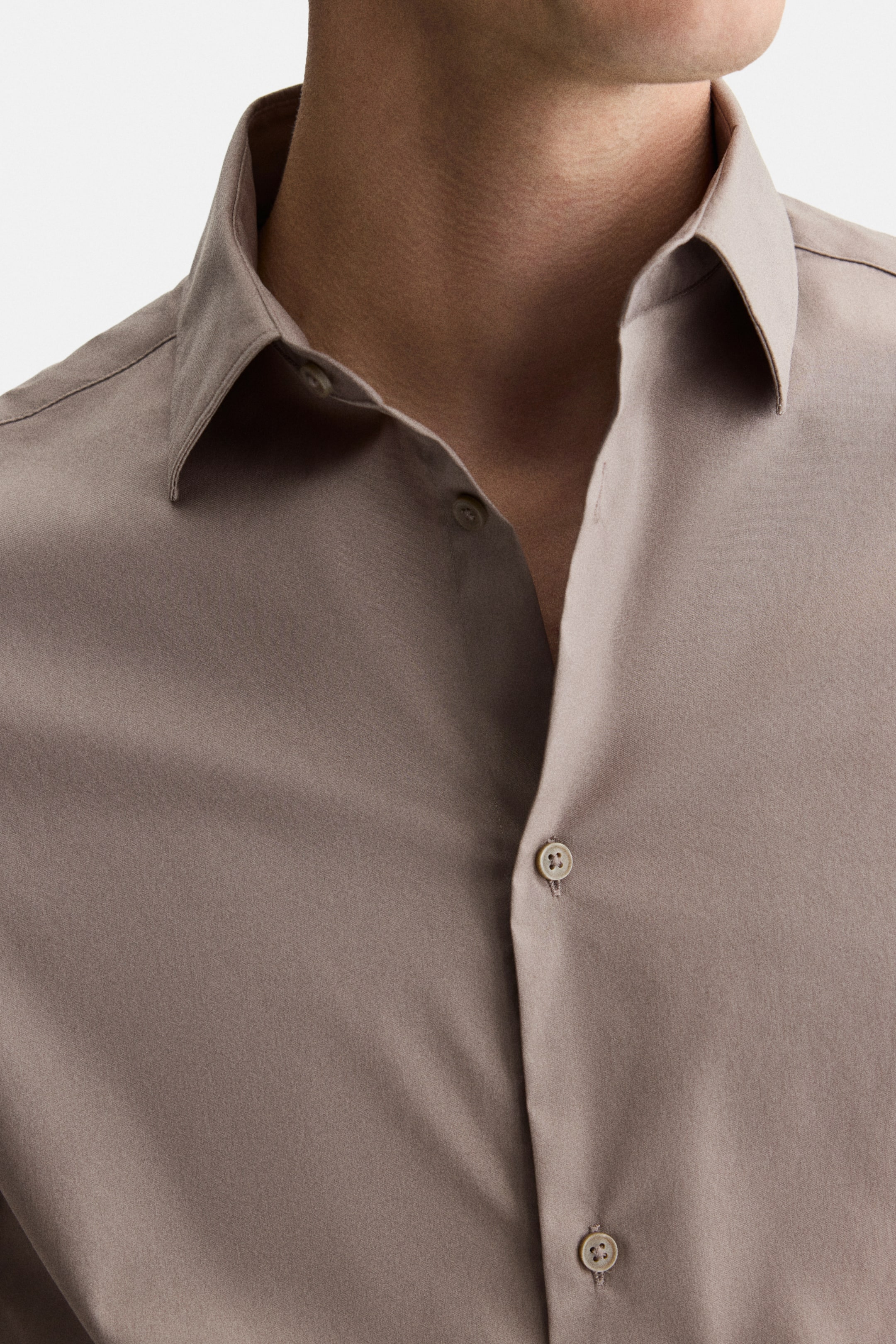View larger image: Slim-Fit Stretch Shirt - Dark beige - Men | H&M US 2