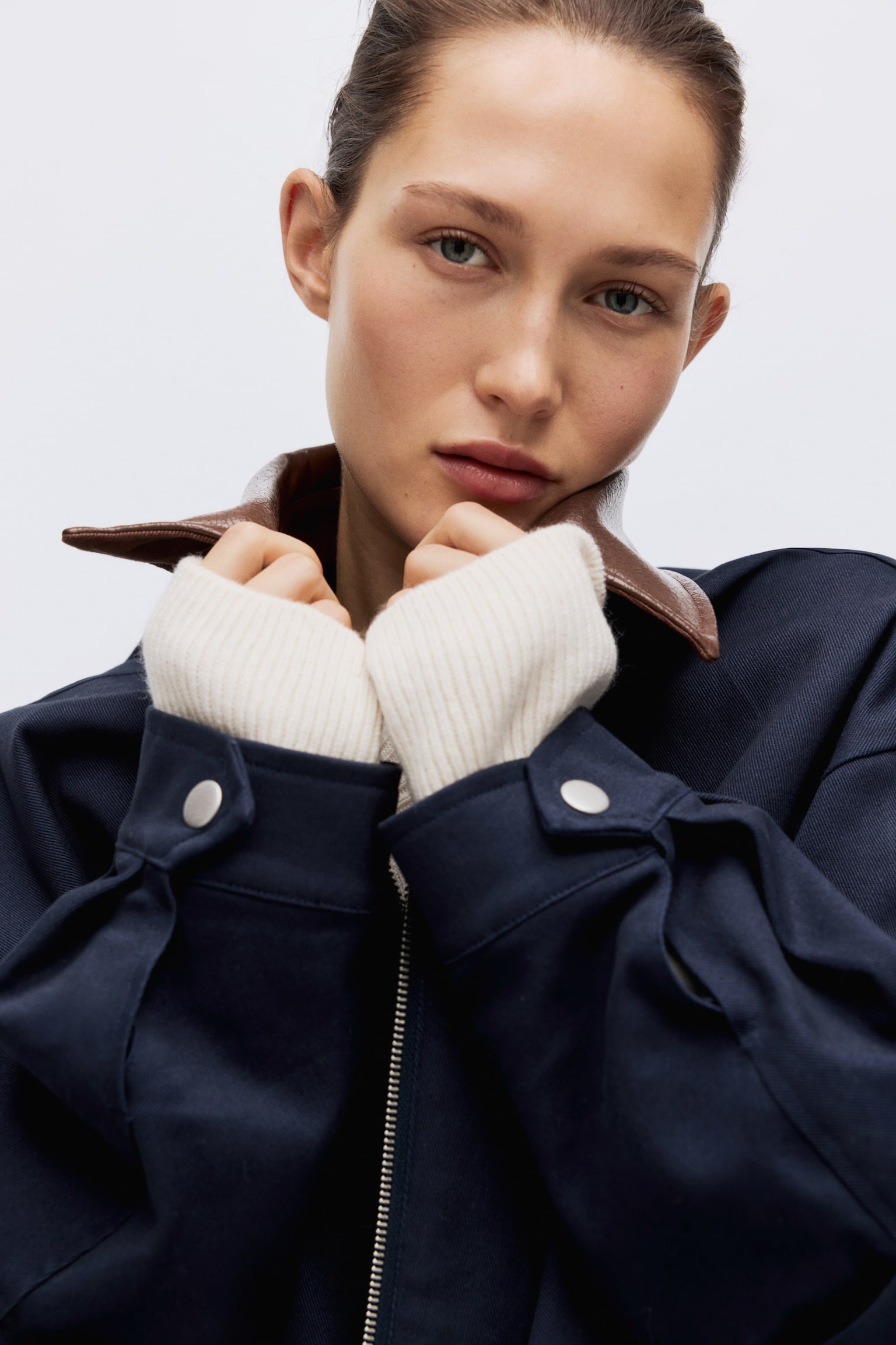 Куртка оверсайз із саржі - Темно-синій - 3