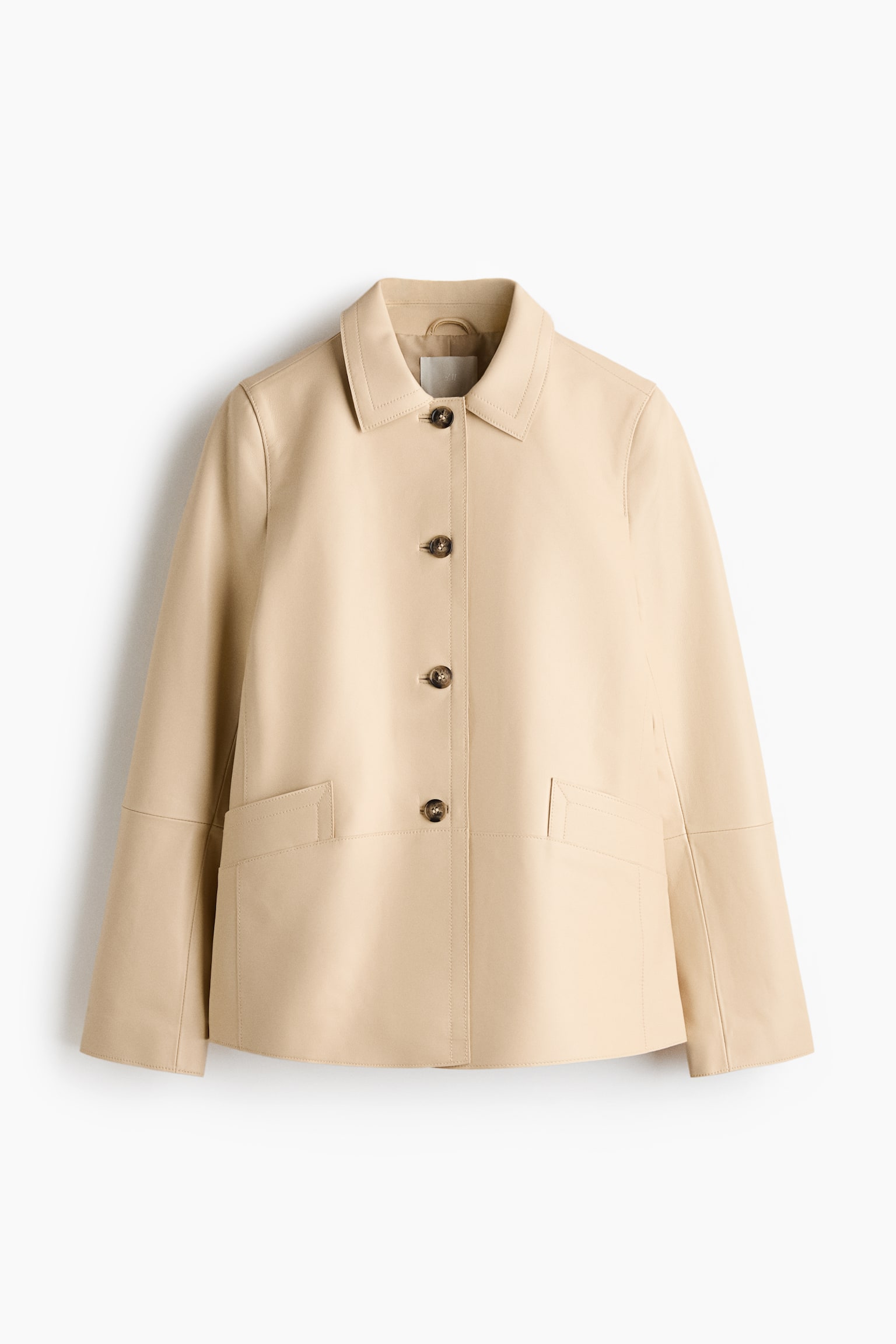 Chamarra de piel con cuello - Beige claro