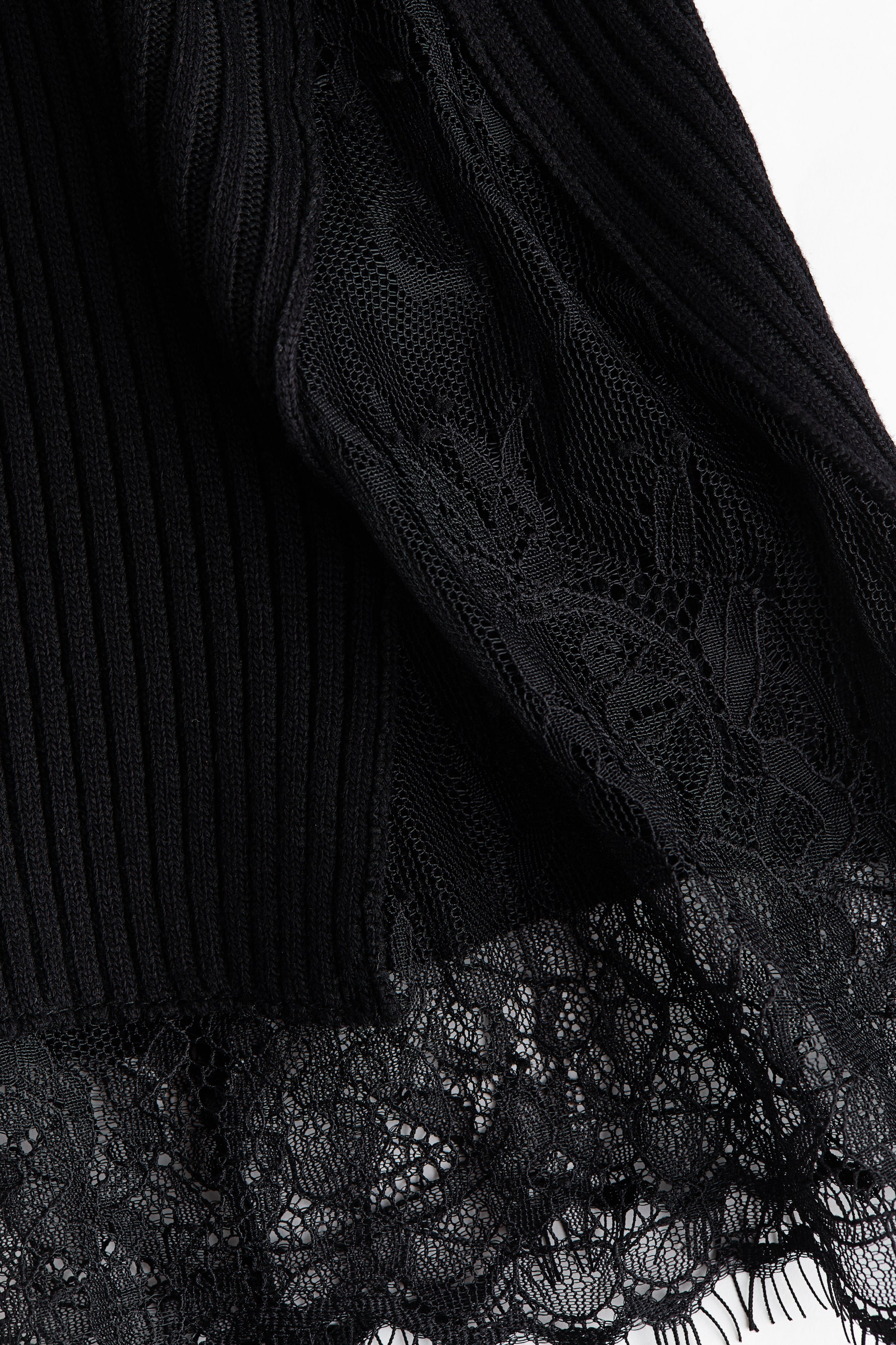 Lace-Trimmed Rib-Knit Cardigan