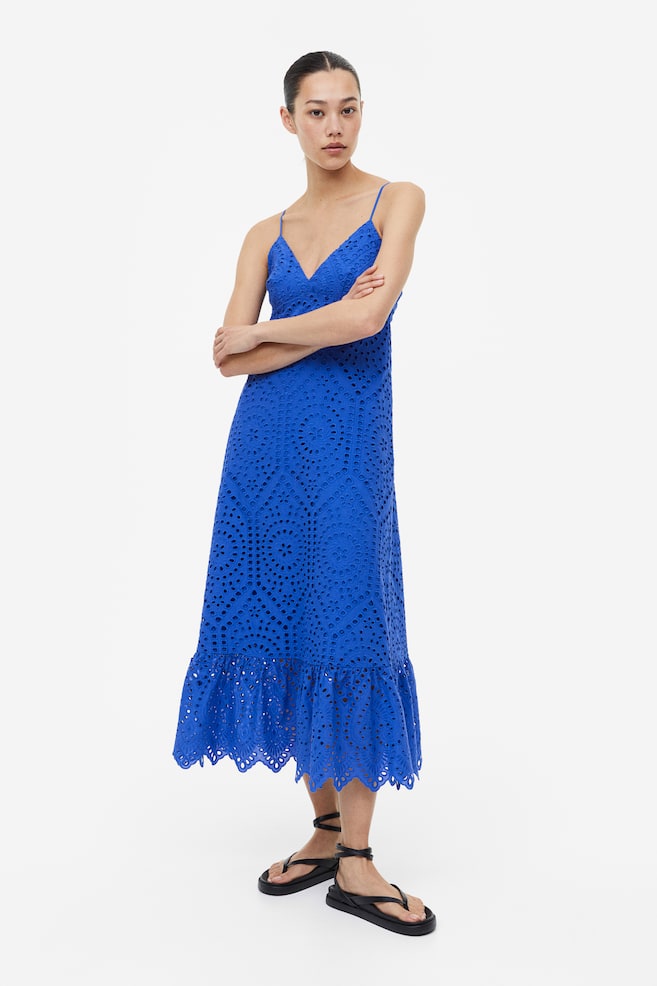 Broderie anglaise dress - Bright blue/White - 1