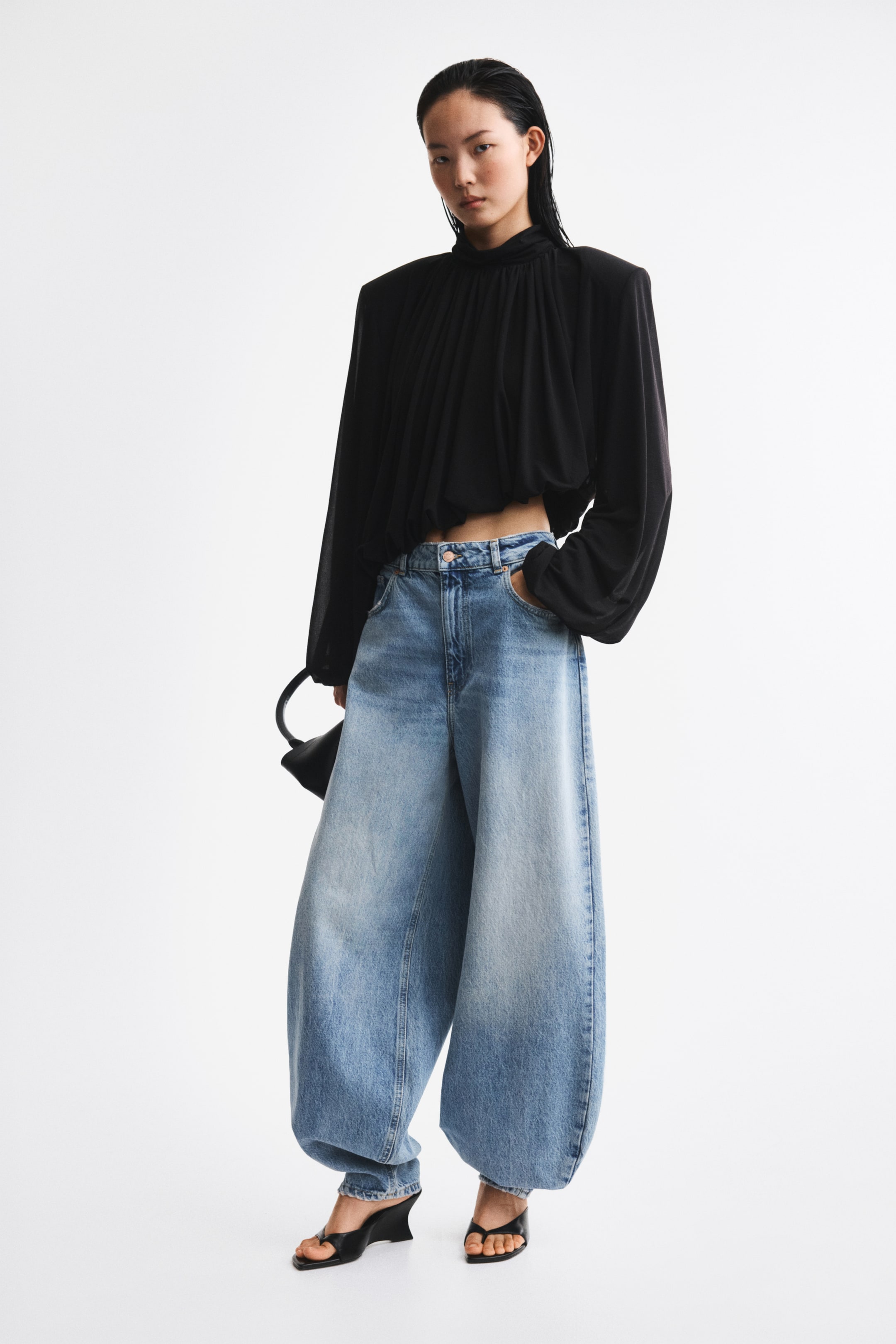 Bubble-Hem Shoulder-Pad Top