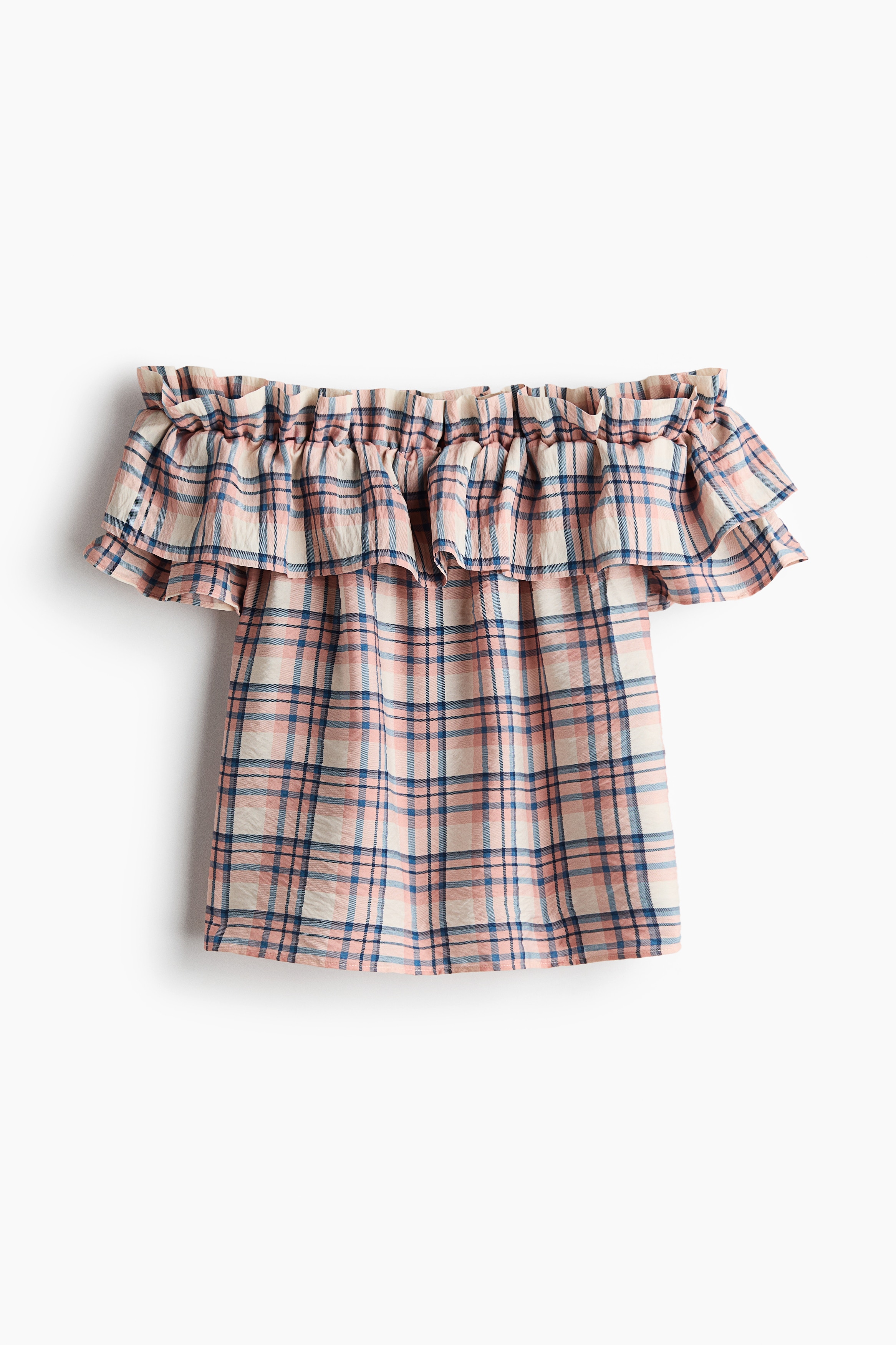 Top off-the-shoulder con volante - Beige claro/Cuadros