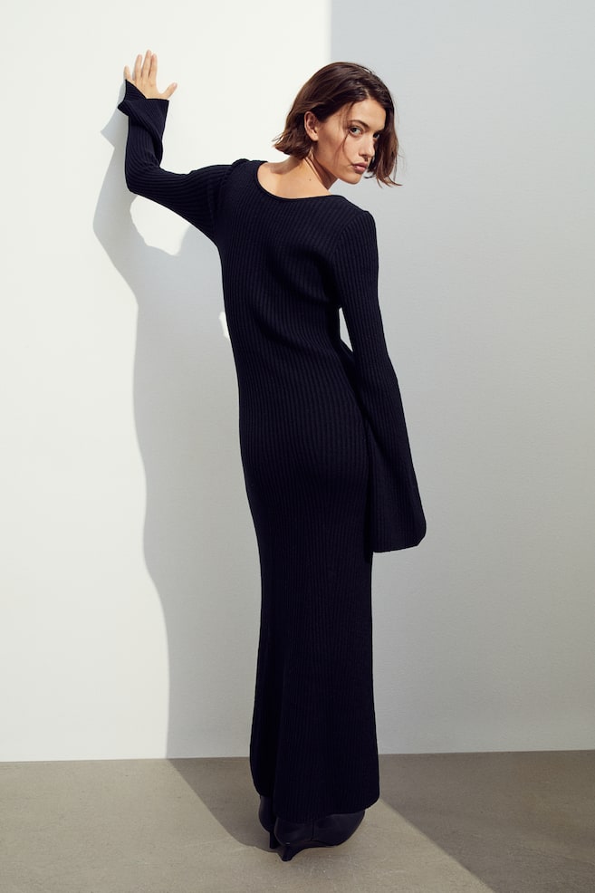 Silk-blend rib-knit dress - Black - 3