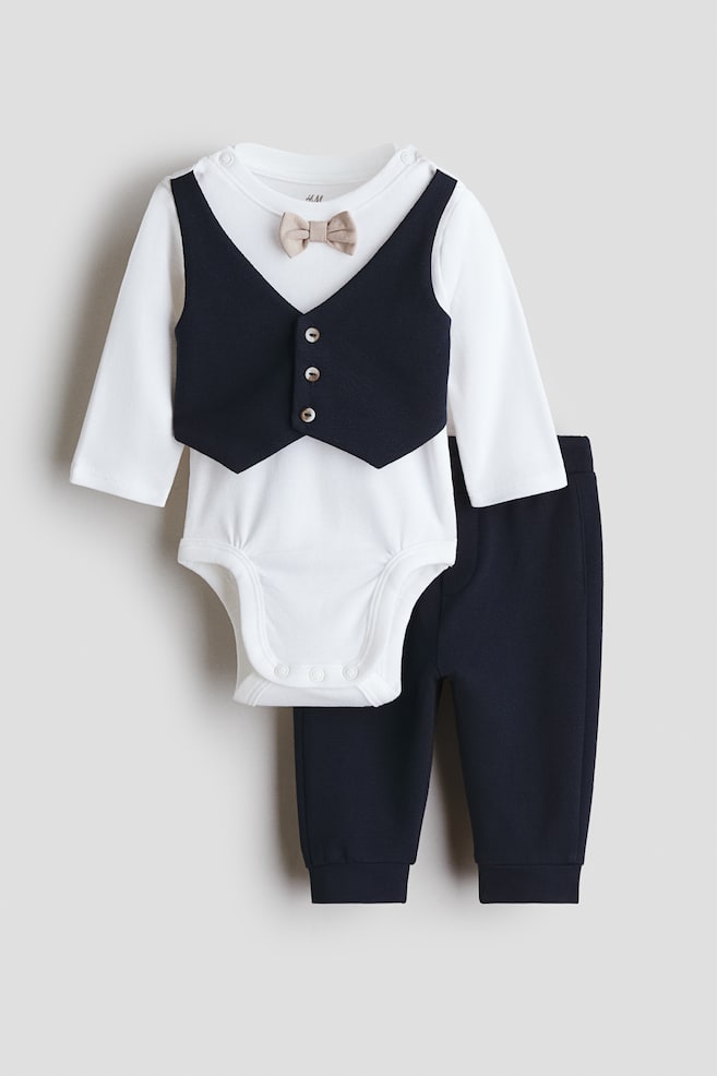 2-teiliges Ausgeh-Set - Marineblau/Weiß/Beige/Weiß - 1