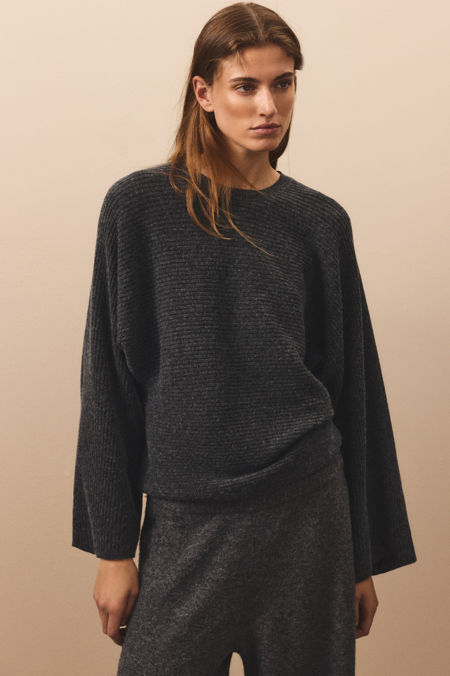 Женский свитер H&M Rib-Knit Batwing-Sleeved, цвет: Тёмный серый — фото 3