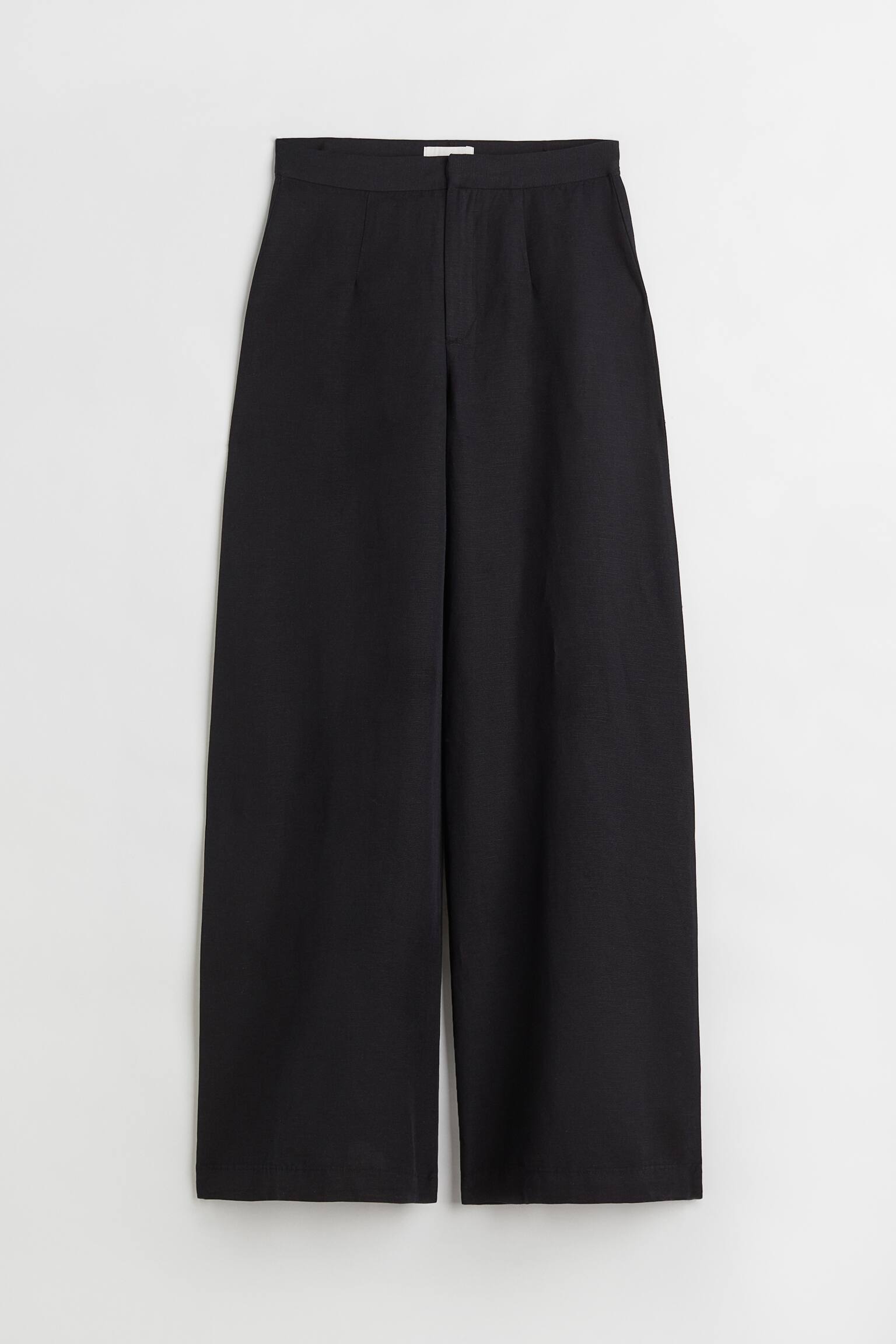 Tailored linen-blend trousers - High waist - Long - Black - Ladies | H&M GB