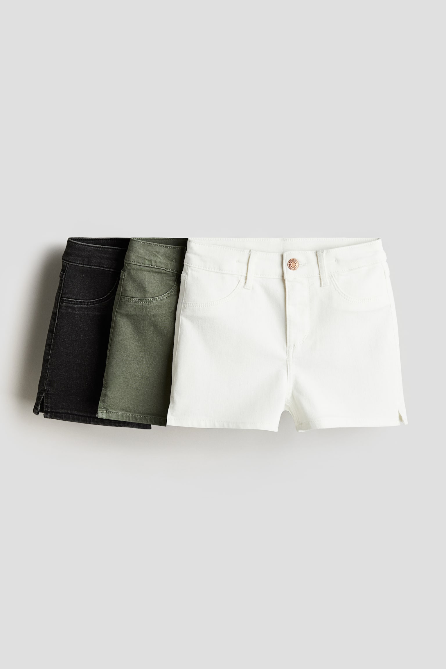 3-pack Denim Shorts - Dark grey/Khaki green/Light denim blue/Black - 1