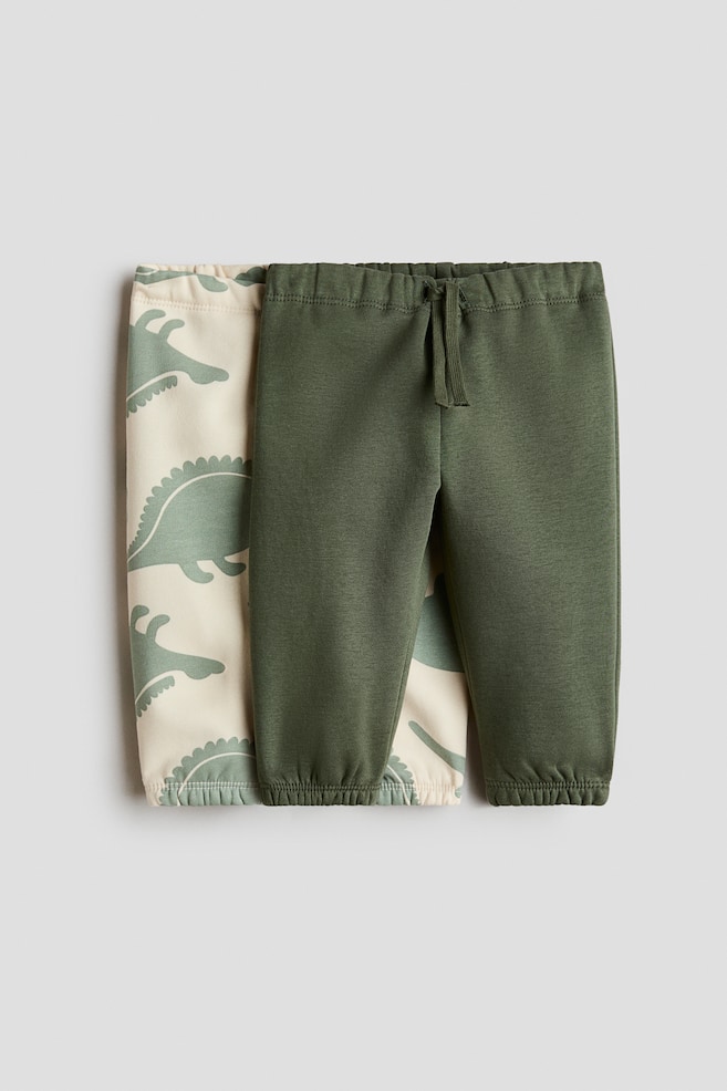 2-Pack Brushed-Inside Joggers - Khaki green/dinosaurs/Dusty blue/cars - 1