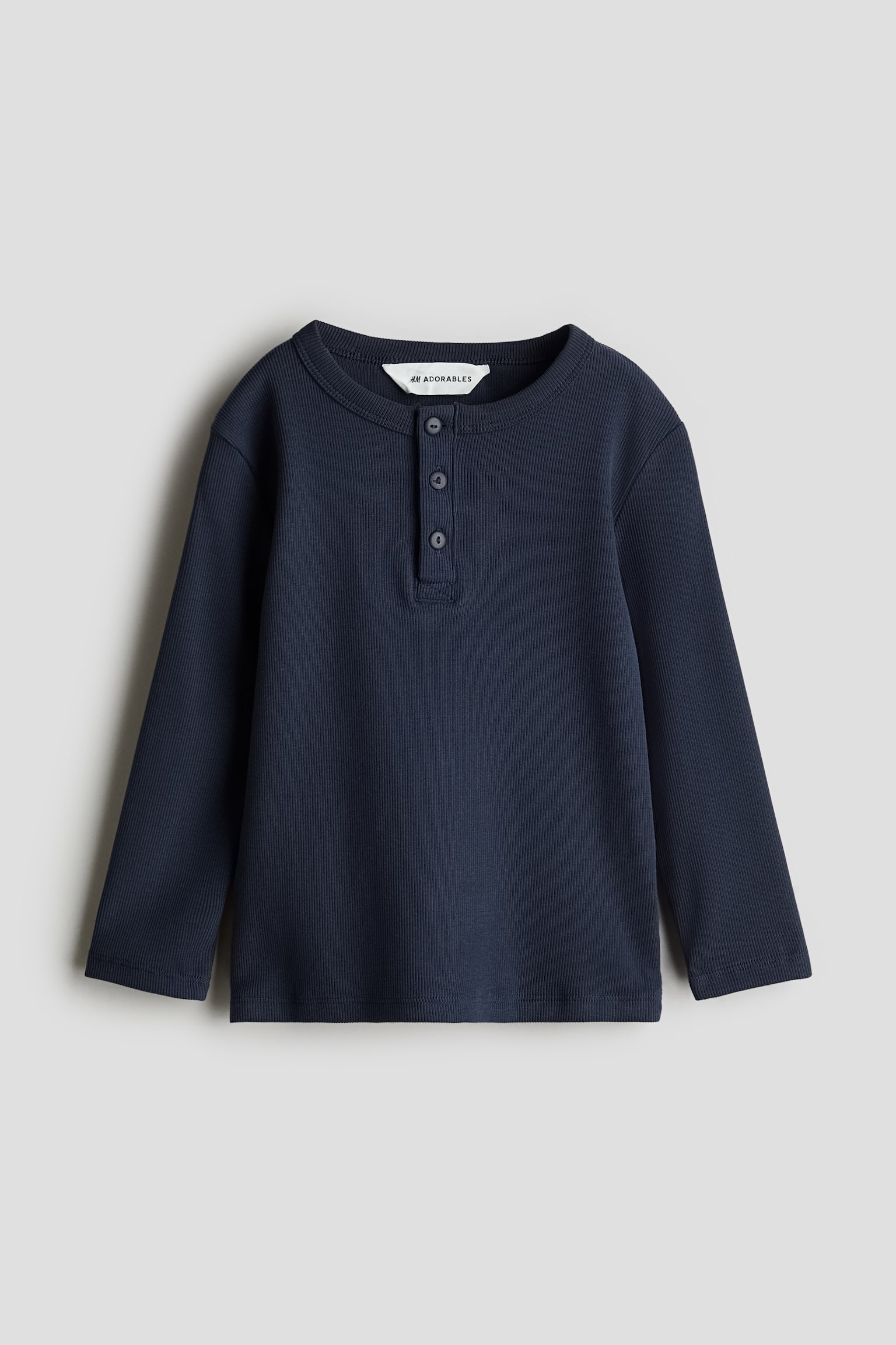 Cotton Henley top - Navy blue/Grey marl/White - 1