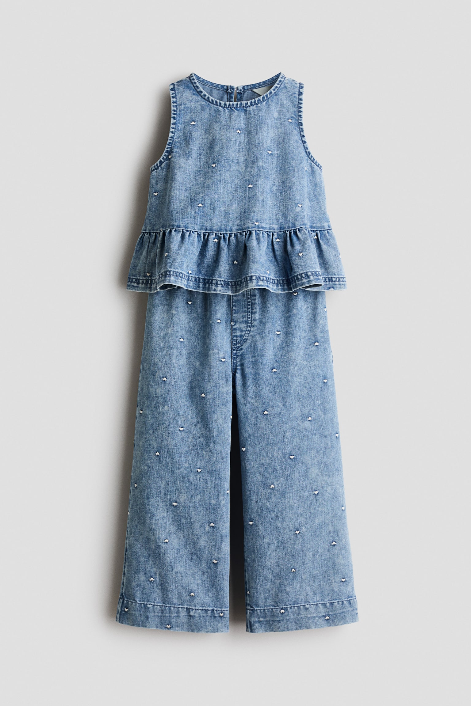 Ensemble 2 pièces haut et pantalon en denim - Bleu denim/cœurs