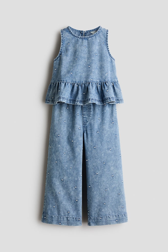 Bộ 2 món gồm áo và quần denim - Màu xanh denim/Trái tim - 1