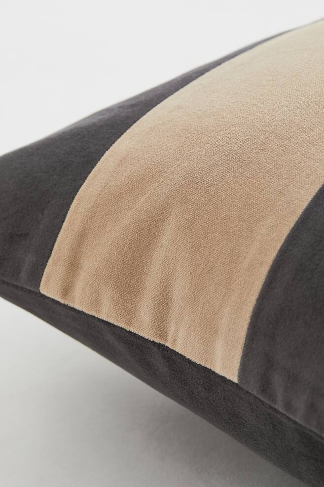 Cotton velvet cushion cover - Dark grey/Striped - 2