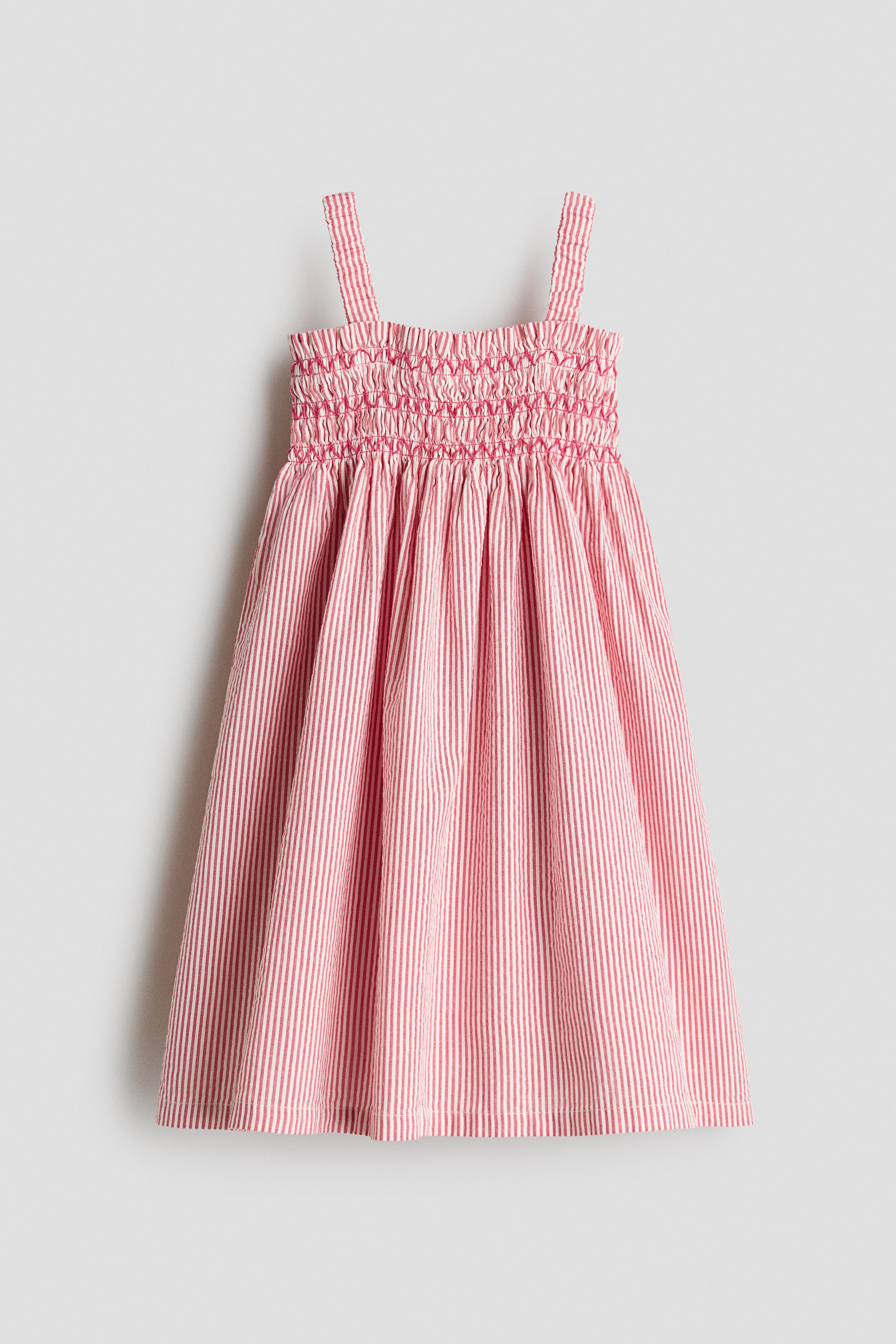 Smocked strappy dress - Red/Beige striped/Light yellow/White/Patterned/White/Blue striped