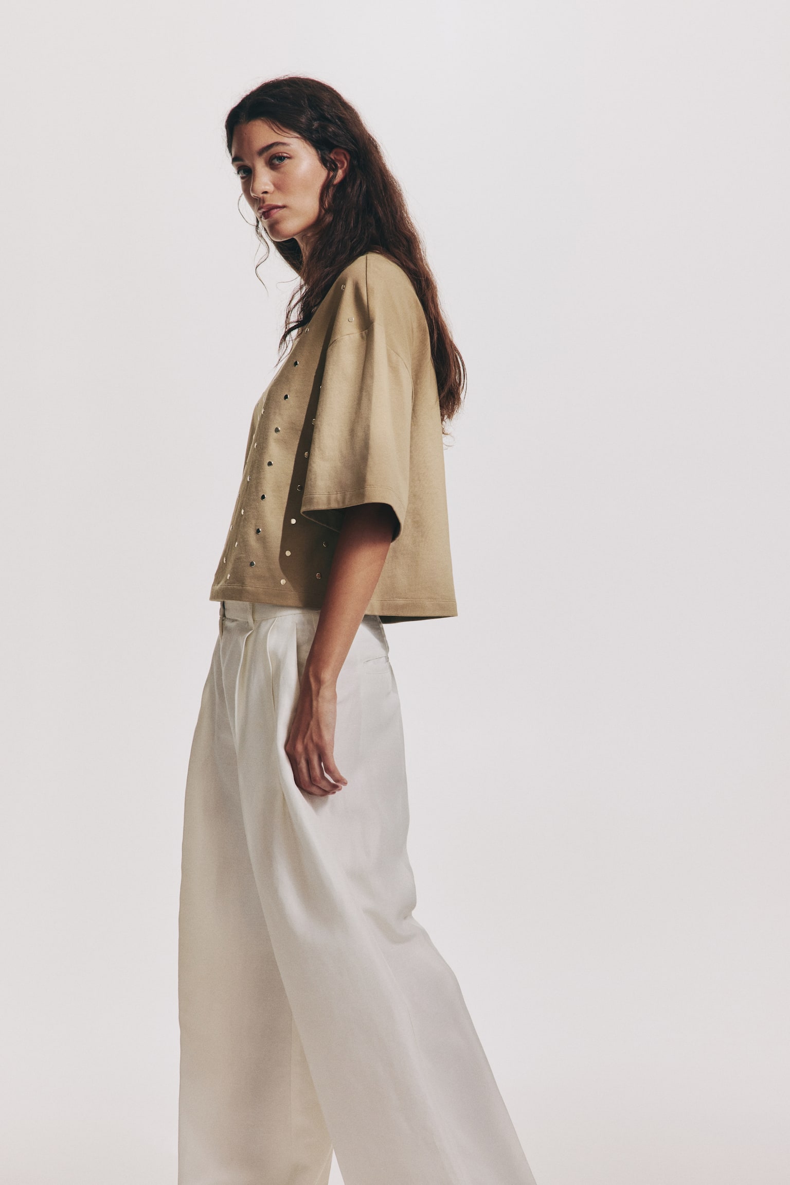 Embellished T-shirt - Beige/Cream - 3